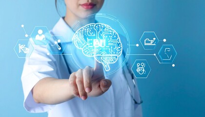 Doctor interacting with futuristic brain interface technology