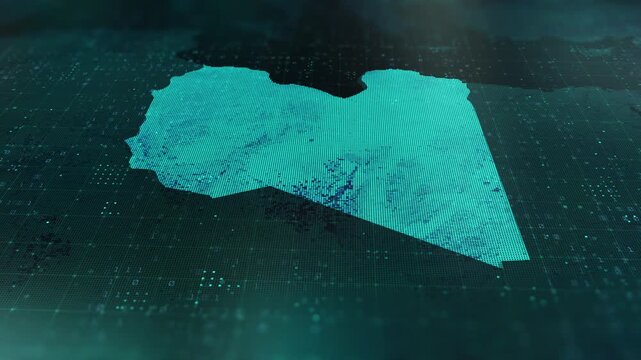 Libya digital map animation stock footage. Showing innovation in tech, technology AI sector.
