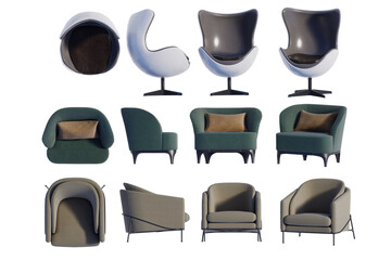 3D render of an armchair on a transparent background