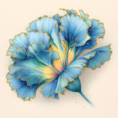 A closeup of a blue flower in bloom with delicate petals and leaves in a natural garden setting white background