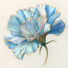 A closeup of a blue flower in bloom with delicate petals and leaves in a natural garden setting white background