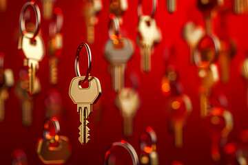 Golden vintage key dropping like rain