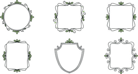 Elegant Minimalist Floral Borders and Hand-Drawn Green Botanical Frames Set