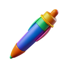 Colorful Stylized Ballpoint Pen with Gradient Design and Vibrant Accents on White Background