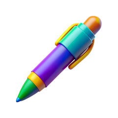 Colorful Gradient Ballpoint Pen with Orange Clip and Blue Tip on White Background