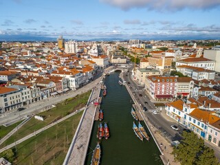 Fototapeta premium Drone aerial view of downtown district of Aveiro, Portugal. Aveiro is a city and a municipality in Portugal.