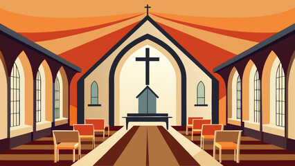 Fototapeta premium Serene church interior with cross Vector