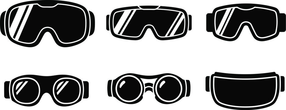 Protective eyewear. Safety goggles, ski goggles, and virtual reality (VR) glasses. 