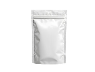 white plastic bag with a smooth texture and a zipper closure, set against a plain white background