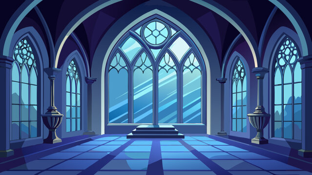 Gothic cathedral interior with arched windows Vector
