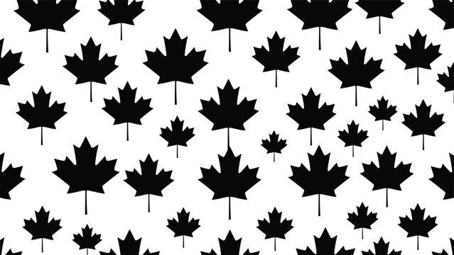 Black and White Seamless Maple Leaf Pattern Background with Canadian National Symbols for Autumn Decor Fall Wallpaper Textile Design and Minimalist Vector Illustration