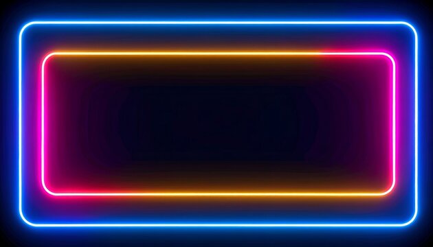 Colorful neon rectangles layered on a black background, glow brightly