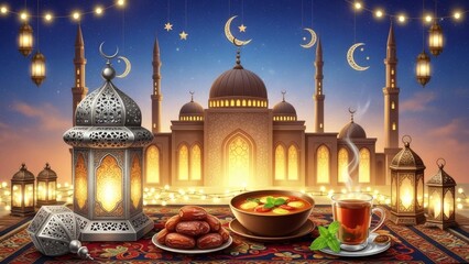 Food for breaking the fast and sahur islamic ramadhan moment