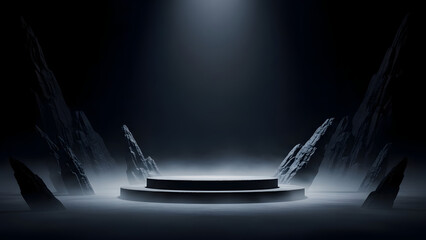 A mysterious illuminated stage with a spotlight shining down