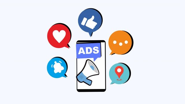Megaphone amplifying phone social media buzz. Suitable for advertising, marketing, promotions, technology, communication, and business concepts.