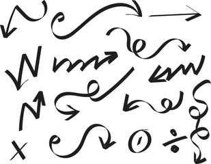 Hand drawn arrows and letters in a chaotic pattern