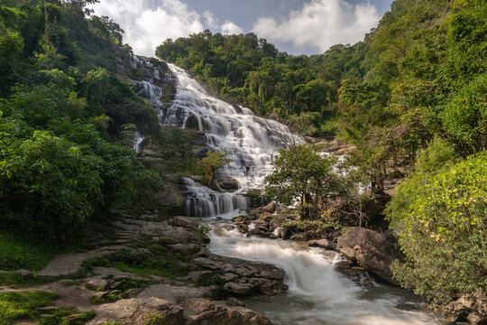 View of the amazing Mae Ya Waterfall in slow shutter photography at Doi Intanon, Chiang Mai, Thailand.