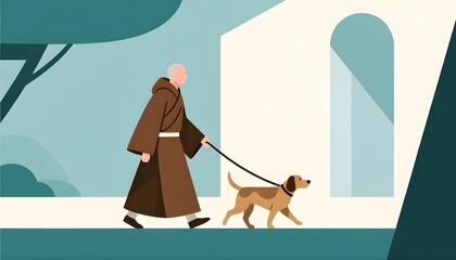 Man Walking Dog Modern Urban Illustration