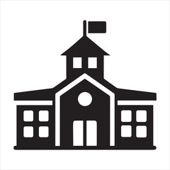 School Building With Clock Icon Vector