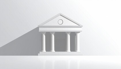 A minimalist depiction of a classical building with pillars, suggesting a sense of order and authority