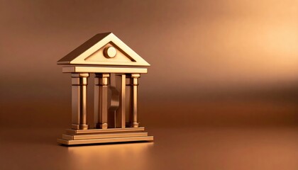 A golden bank icon set against a simple background. A symbol of stability, and trust, representing finance, and architecture
