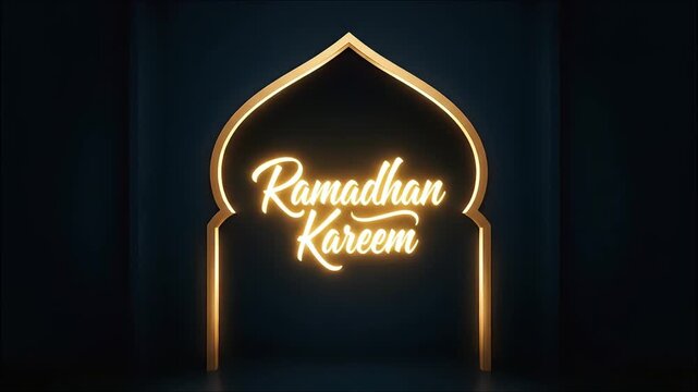 Golden Arched Islamic Door Opening to Reveal Bright Light and Festive Background
