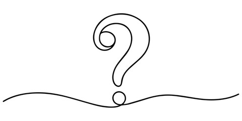 Fototapeta premium Question mark vector one line drawing illustration, One continuous drawing of a question mark, Question mark continuous one line drawing. Asking sign in simple linear style. Quest, quiz concept.