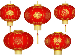 Traditional red chinese lanterns isolated on transparent background