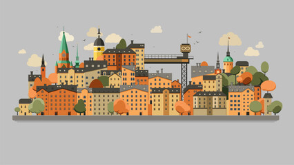 F&auml;rgglad Minimalistisk vektor Illustration av S&ouml;dermalm i Stockholm