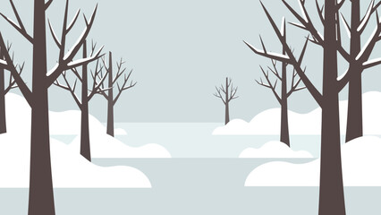 Obraz premium A serene winter landscape with snow-covered trees and a frosty ground, evoking a sense of peaceful cold nature in a calm environment