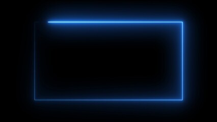 Glowing Blue Neon Rectangle Border on a Black Background frame