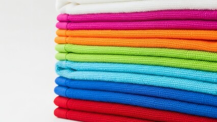Rainbow Folded Fabric A Spectrum of Softness and Comfort on white background.