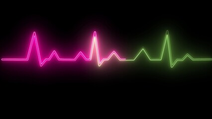 Neon Heartbeat Pulse Line in Pink and Green on Black Background photo