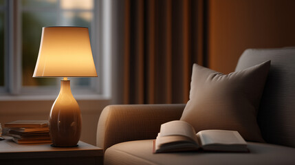 lamp in cozy low light home interior