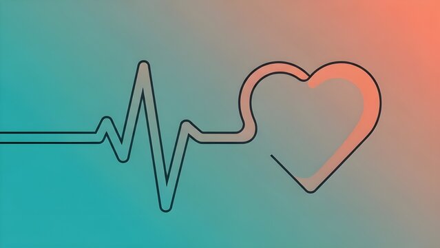 Pulso de latido del coraz&oacute;n minimalista rom&aacute;ntico en dibujo de l&iacute;nea continua - s&iacute;mbolo de amor y ritmo