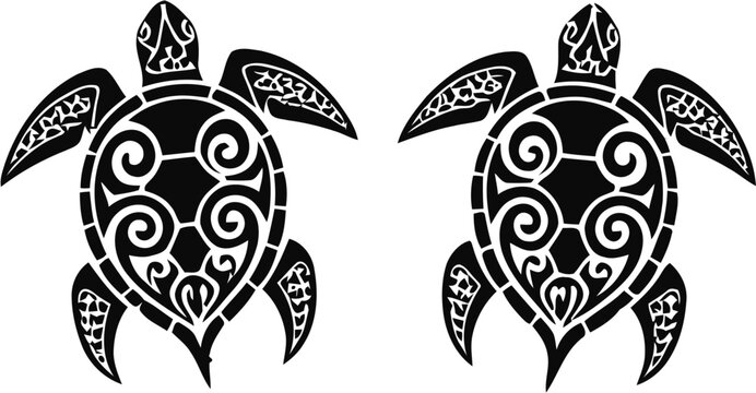 vintage twin turtle Polynesian tribal tattoo design