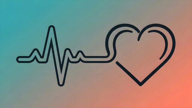 Pulso de latido del coraz&oacute;n minimalista rom&aacute;ntico en dibujo de l&iacute;nea continua - s&iacute;mbolo de amor y ritmo