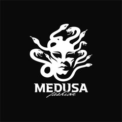 silhouette of medusa woman legend logo with a bold mythology female head and snake hair. suitable for branding, fashion, streetwear, apparel, tattoo style, and dark visual identity design. © Sapto Sutrisno