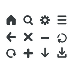 Obraz premium Universal Web Navigation and Essential Action Icons - Minimalist UI Symbols