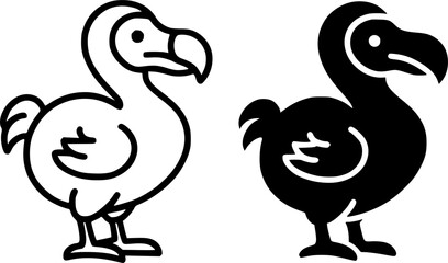 Fototapeta premium Antique icon, dodo bird illustration in outline and silhouette style