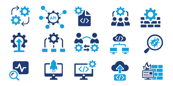  DevOps and Cloud Automation editable Icon Set for Software Development ,api and IT System solid icon set  