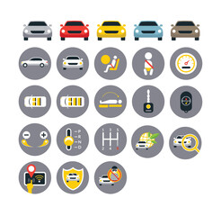Collection of various vehicle icons and graphics displayed on a grid of gray circular buttons