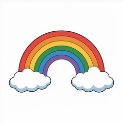 Naklejka premium Vibrant rainbow with fluffy white clouds on pure white background