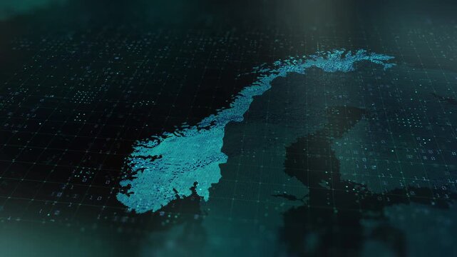 Norway digital map animation stock footage. Showing innovation in tech, technology AI sector.