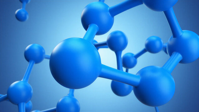 Blue molecule model with balls and sticks on gradient background for chemistry and science concepts  molecular structure - Powered by Adobe
