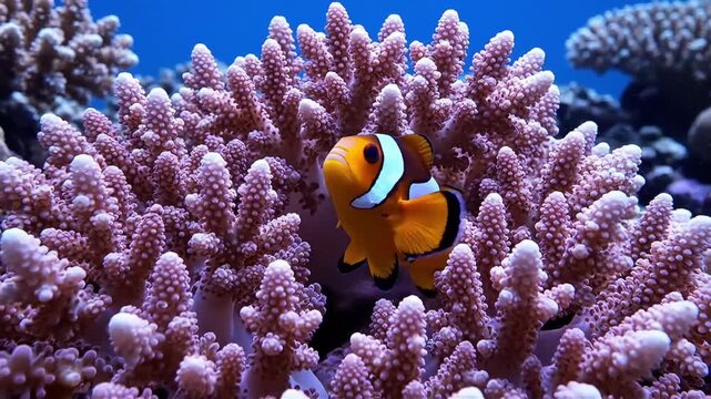 Vibrant clownfish finds shelter within a protective sea anemone in a stunning coral reef scene showcasing the beauty and fragility of marine life