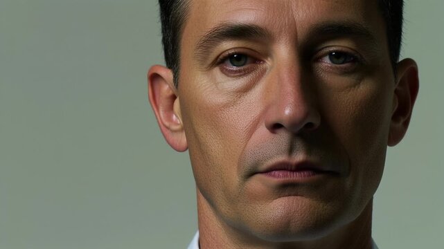 Close Up Portrait Of Latvian Man Minimal Portrait Isolated In Studio With Neutral Lighting. Professional 4k Video Footage Of Male Model.