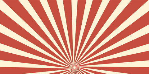 Naklejka premium Circus vintage tent background. Retro sun rays pattern. Vintage starburst poster. Star burst radial lines texture. Red stripes. Circus, carnival, summer fair backdrop. Vector illustration.