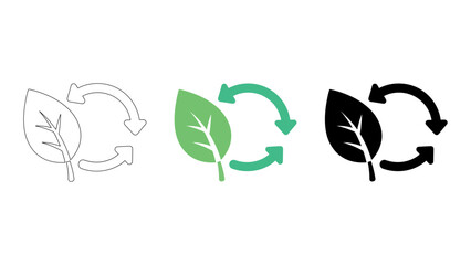 Fototapeta premium Leaf recycling eco-friendly waste management icon set line, solid, and colorful styles for sustainable design