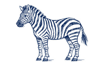 Fototapeta premium Hand-drawn zebra illustration with bold stripes in blue ink